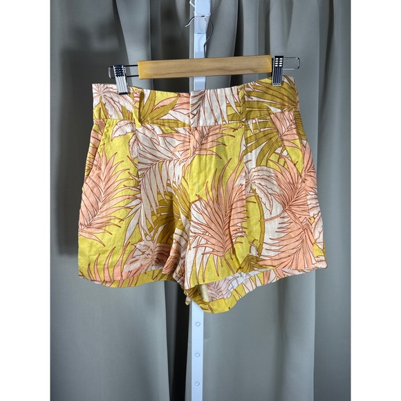Tahari Pants - Tahari Womens 100% Linen Tropical Palm Print Shorts Yellow Peach Size 4